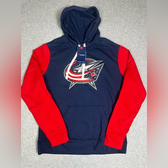 Columbus Blue Jackets Hoodie Mens Large Navy Red NHL Hockey Pullover Fanatics - Picture 1 of 11